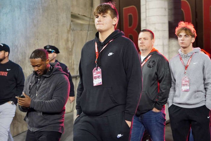 2026 OT Adam Guthrie during an unofficial visit to Ohio State. (Photo by Lori Schmidt of the Columbus Dispatch)